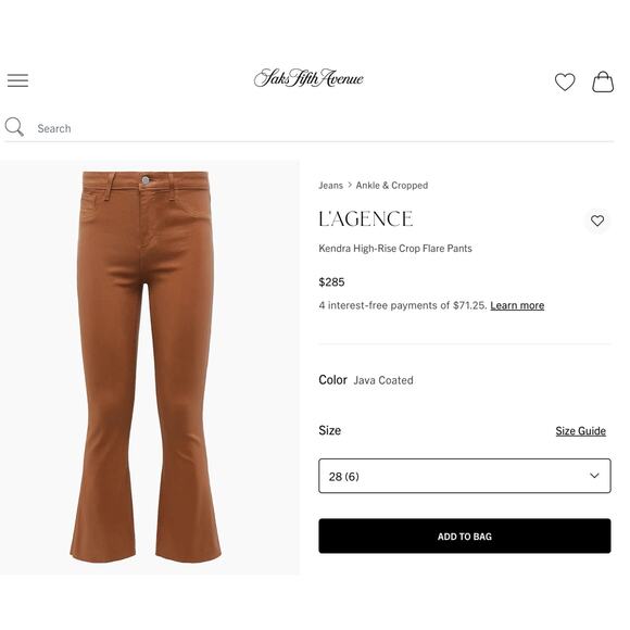 L’Agence Kendra High Rise Cropped Flare Jean Java Coated Cognac Brown 28 - Picture 4 of 11